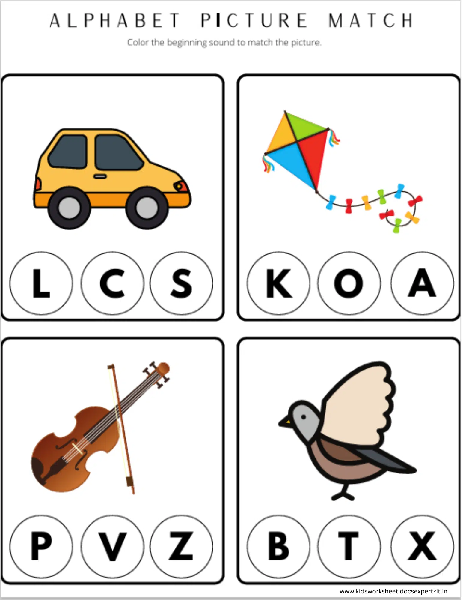 Alphabet Picture Match Worksheet
